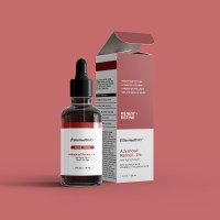 SkinHealthMD Retinol Serum Dropper Bottle and Open Package on a soft red background 